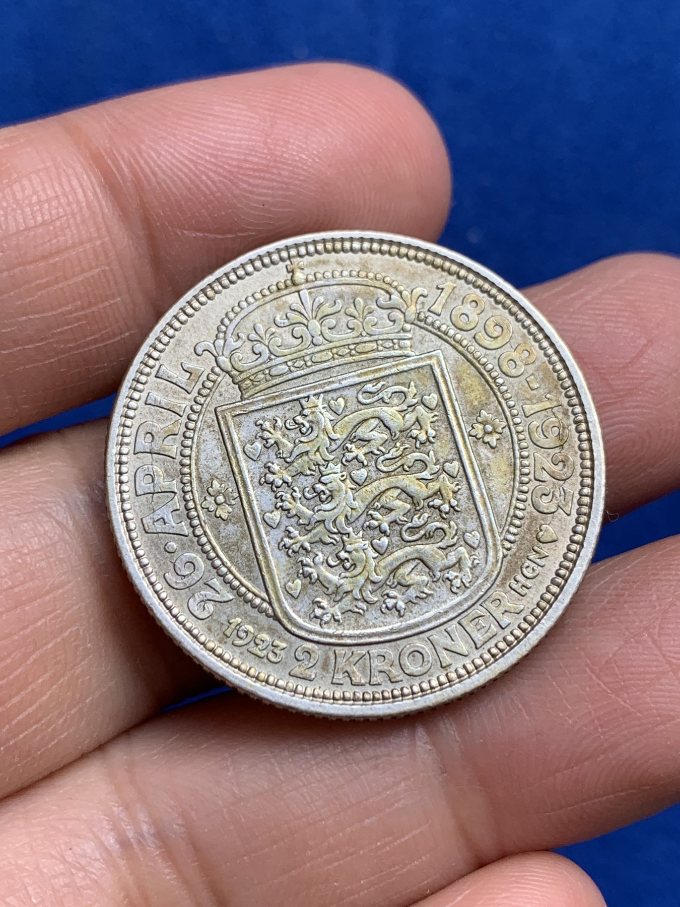 《竞宝斋》第244场-周日，周一 新年开场 (全场包邮) 丹麦1923年克里斯蒂安十世银婚纪念2克朗银币