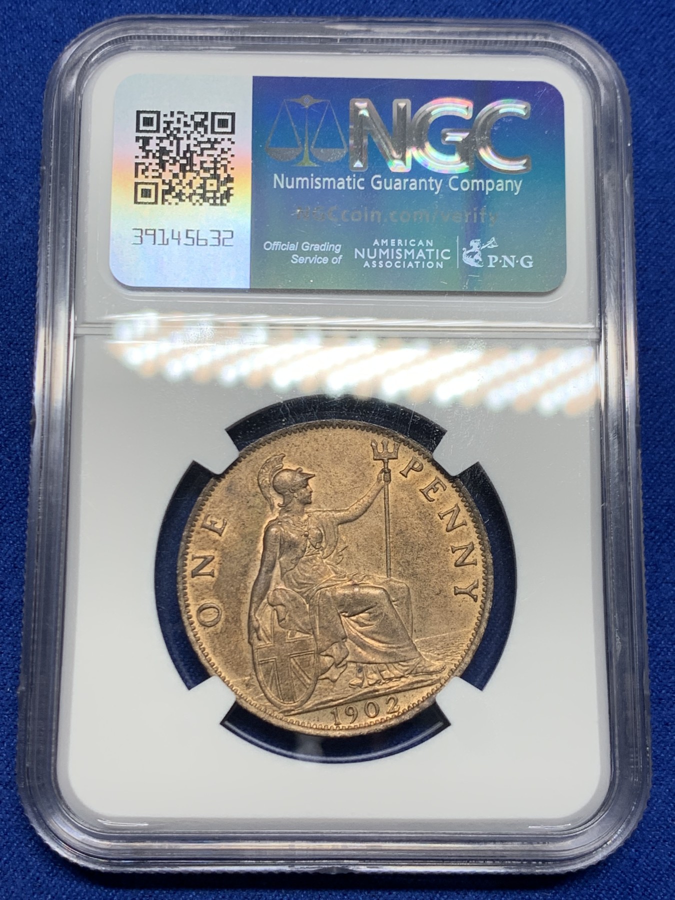 《竞宝斋》第244场-周日，周一 新年开场 (全场包邮) NGC MS64RB 英国 1902年 爱德华七世头像 1便士 铜币