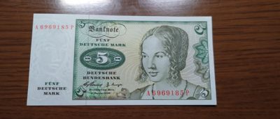 【世界钱币】精选微拍第94期暨2024年第五期 评级币裸钞场 1960年初版德国5马克 全新绝品无47尾号185