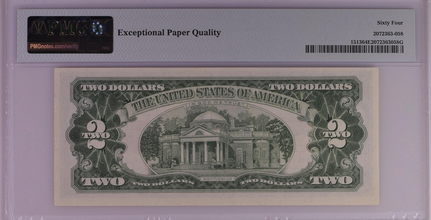 PMG美元专场 AA首发冠A05251372A 2美元红库印战争券Legal Tender Note, $2 1963 Small Size