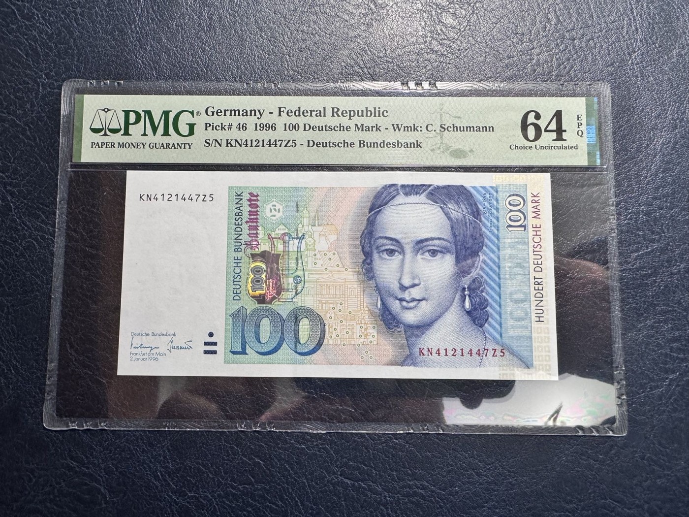收藏联盟Quantum Auction 第328期拍卖  德国联邦1996年100马克 PMG64e 钢琴家 克拉拉舒曼