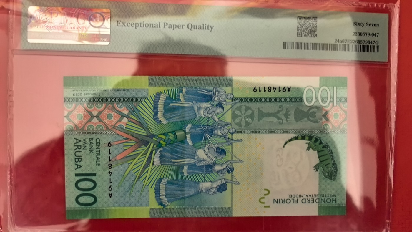 阿鲁巴2019年100弗罗林 A冠 首冠 美洲纸币 实物图 UNC