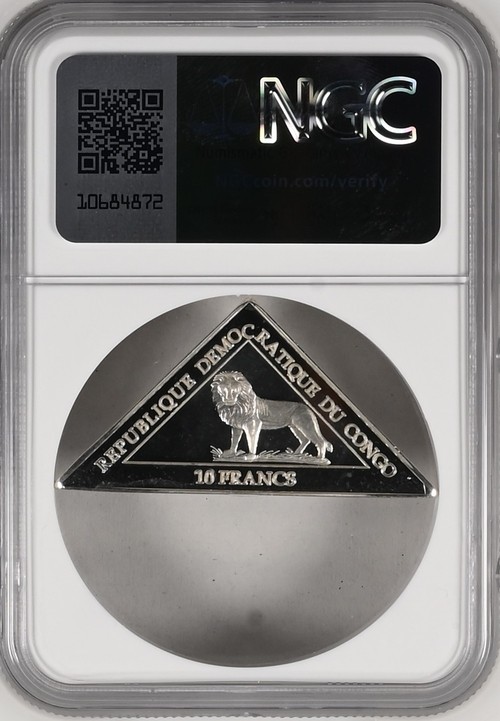长老汇龙年精选第二场 2000 刚果动物保护系列树上的大猩猩10法郎精制三角形银币，NGC PF68UC，唯一冠军分