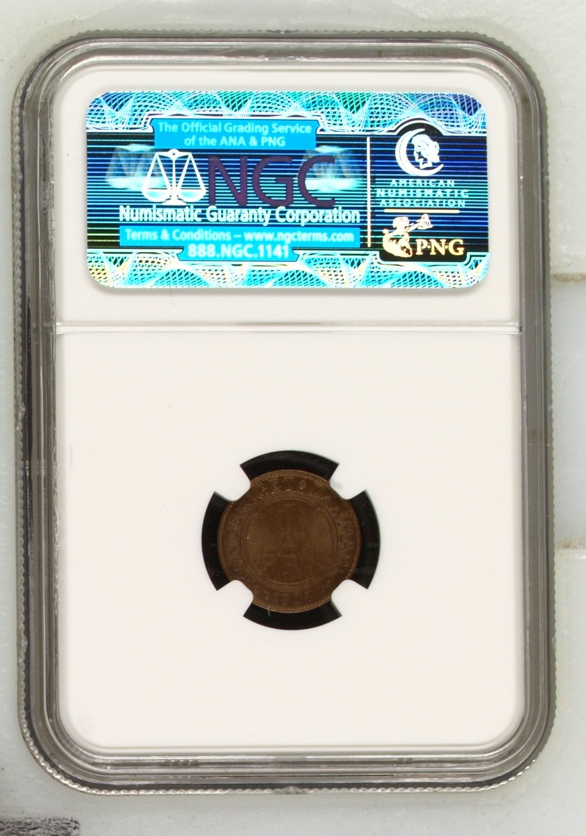 长老汇龙年精选第二场 1907 VBP GJ 丹麦1欧尔铜币，NGC65BN，季军分