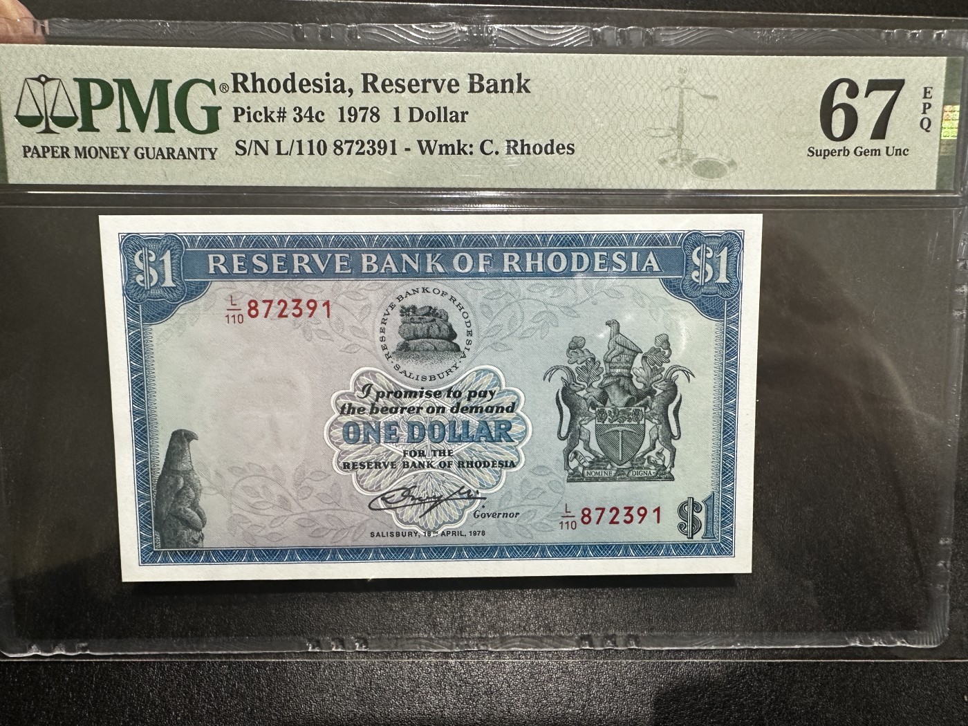 《外钞收藏家》第三百四十五期 1978年罗得西亚1刀 PMG67