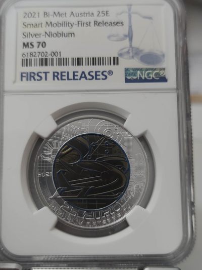 燕姐换藏第75拍 奥地利2021年智慧出行25欧元银铌精制币
