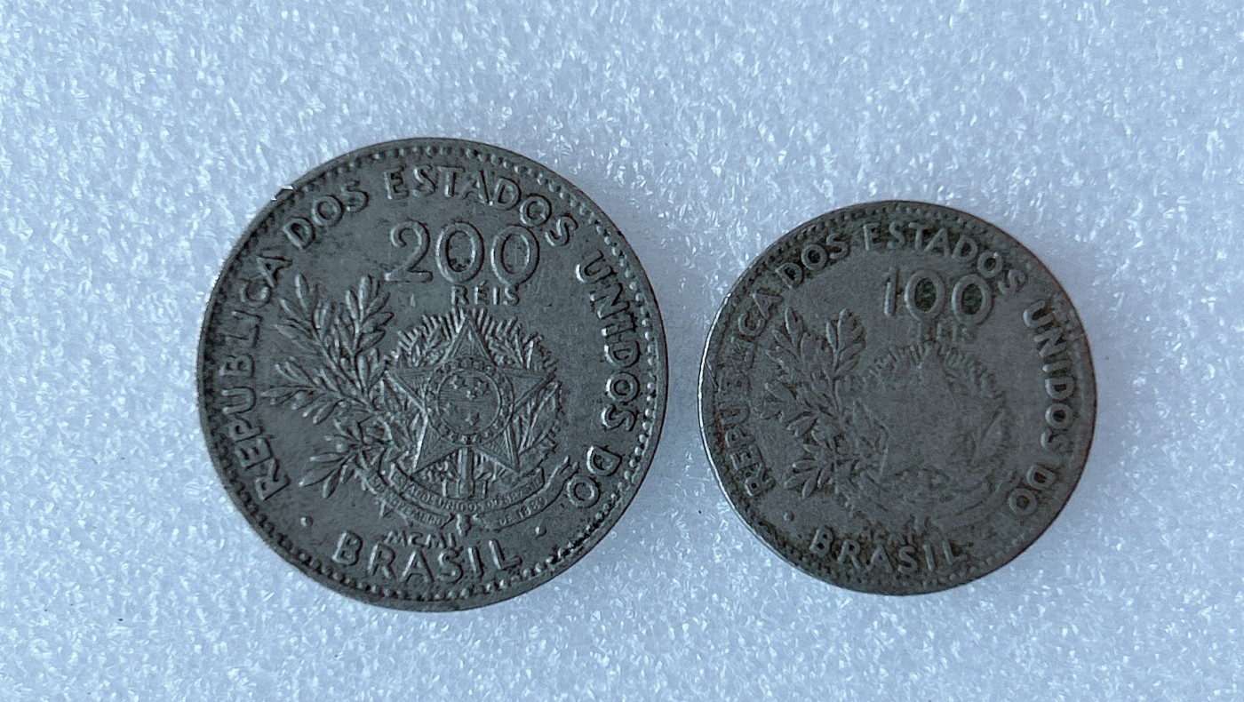 海外回流1元起拍小铺 各国钱币散币场 第8期 巴西100+200瑞斯 女神