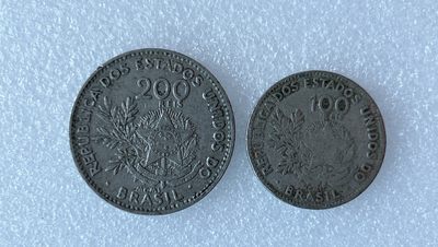 海外回流1元起拍小铺 各国钱币散币场 第8期 巴西100+200瑞斯 女神