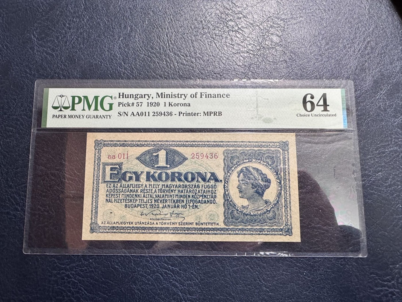 收藏联盟Quantum Auction 第328期拍卖  匈牙利1920年1克朗 PMG64 AA冠