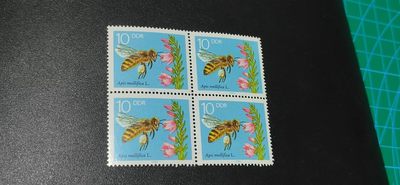 德国邮票专场，都是四方联 - 德国邮票四方连，1990年发行，蜜蜂和鲜花，品相如图