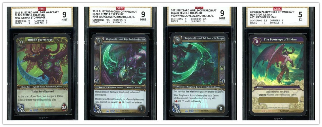 暴雪魔兽世界WOWTCG集换对战卡牌 套卡出美版黑暗神殿绝版闪卡伊利丹，埃辛诺斯双刃，伊利丹恶魔之路传说级橙色卡（国际服兑换玩具卡）套卡