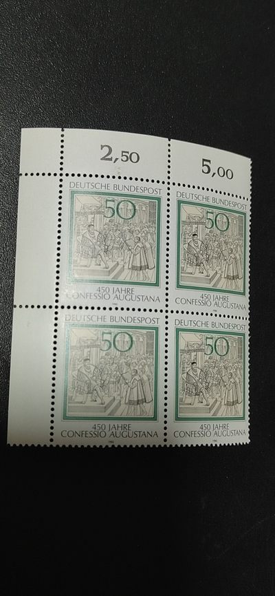 德国邮票专场，全部四方连，包老包真 - 德国邮票四方连，1980年发行，路德派向卡尔五世宣读宗教信条，品相如图