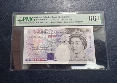 收藏联盟Quantum Auction 第328期拍卖  - 英国1991 (ND 1991-93)年20镑 PMG66 皇冠版 号码无457  物理学家法拉第