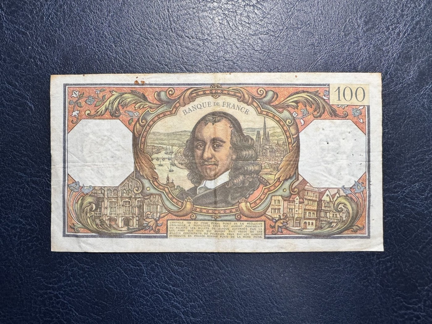 收藏联盟Quantum Auction 第328期拍卖  法国1971年100法郎 品相如图 有针孔 高乃依