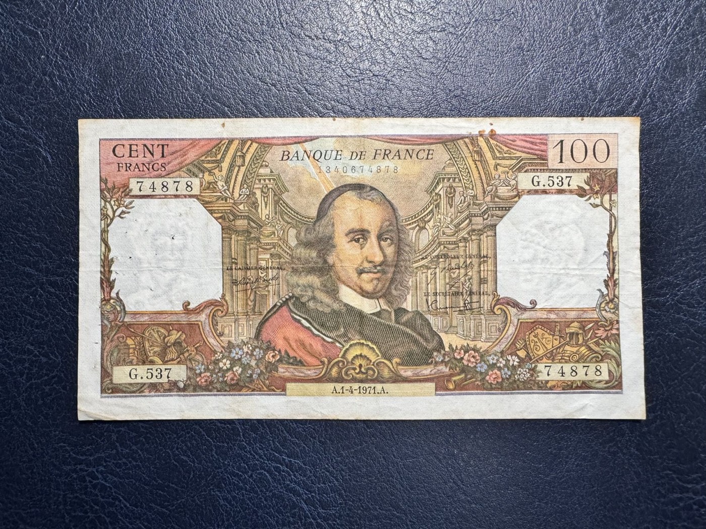 收藏联盟Quantum Auction 第328期拍卖  法国1971年100法郎 品相如图 有针孔 高乃依