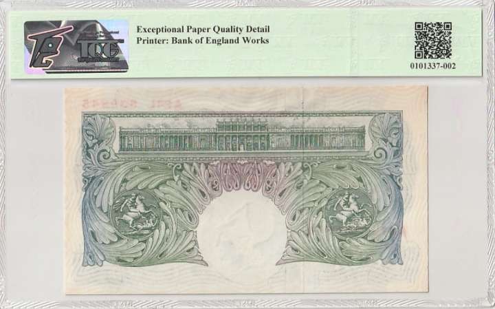 收藏联盟Quantum Auction 第328期拍卖  英国1955年1镑 TQG65 EPQD 标注为EPQD(原始纸张有瑕疵)