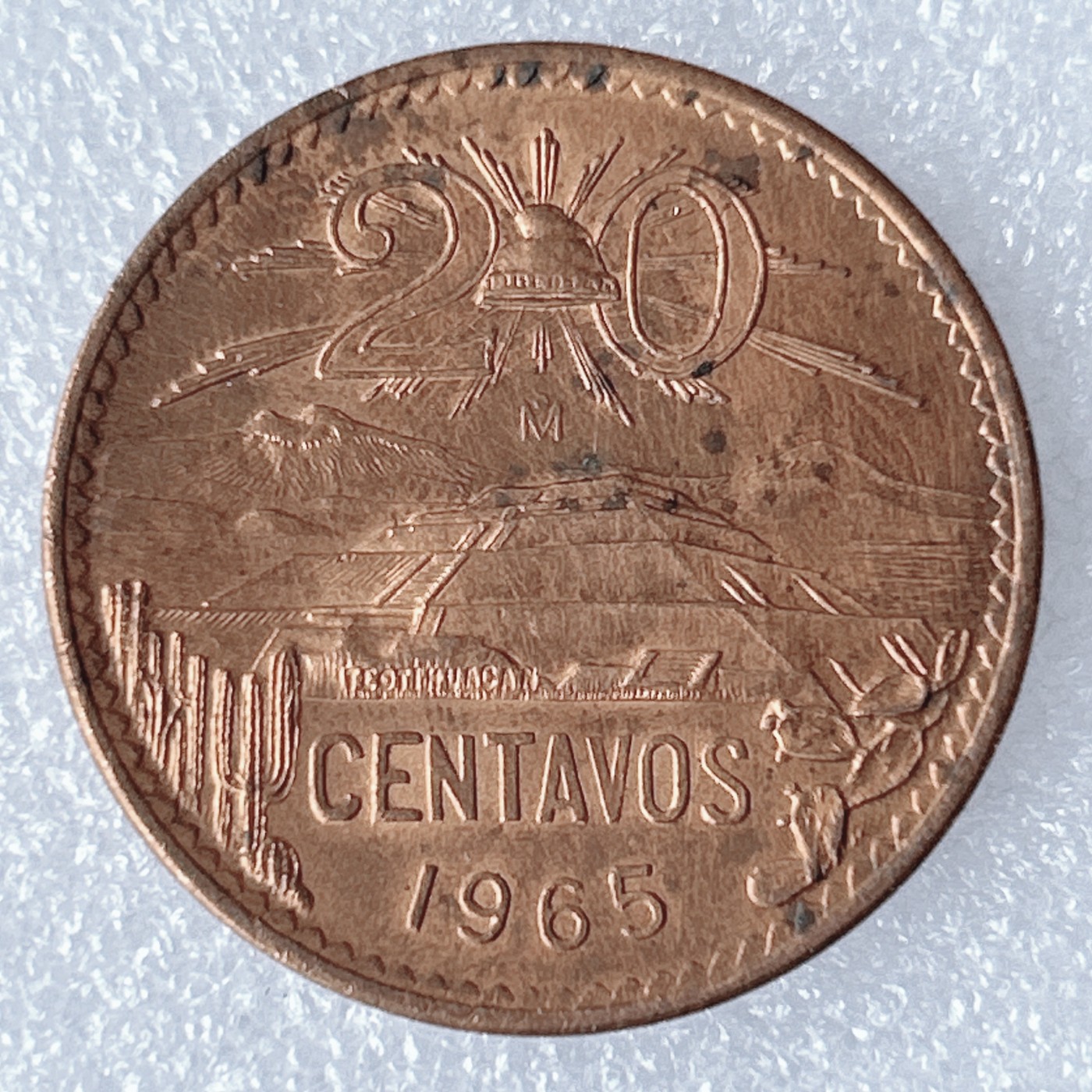 海外回流1元起拍小铺 各国钱币散币场 第8期 1965年墨西哥早期玛雅金字塔20分大铜币 原光品