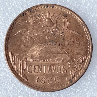 海外回流1元起拍小铺 各国钱币散币场 第8期 1965年墨西哥早期玛雅金字塔20分大铜币 原光品