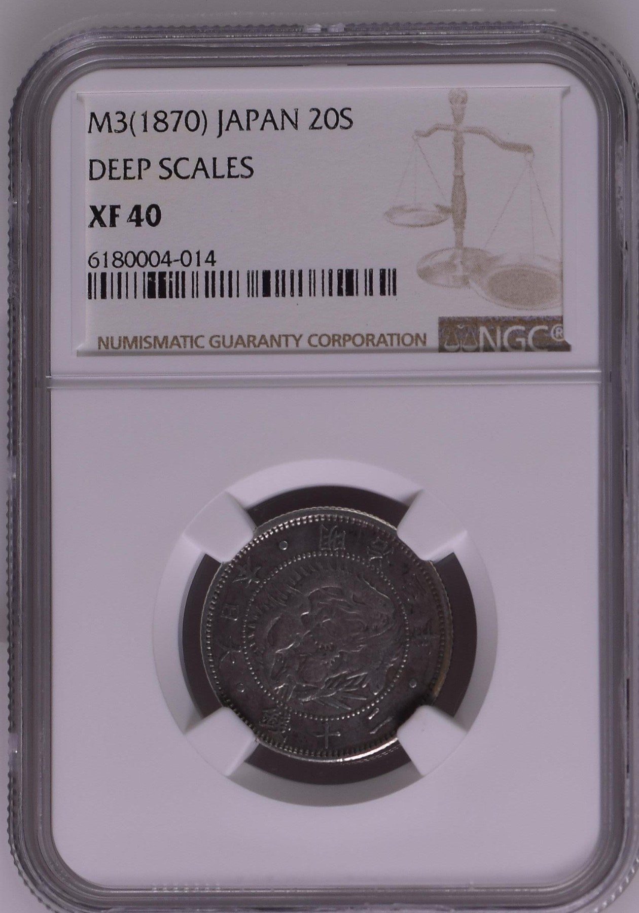 长老汇龙年精选第二场 M3(1870) 日本明治3年20钱银币，深打，NGC XF40分