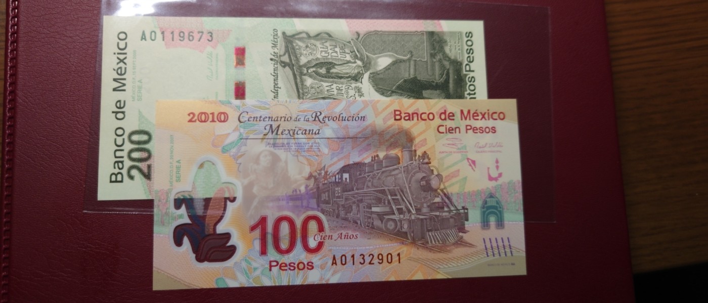 【世界钱币】精选微拍第95期暨2024年第六期 评级币裸钞场 墨西哥100+200比索纪念钞 如图两张为一件 全新绝品 A冠少见