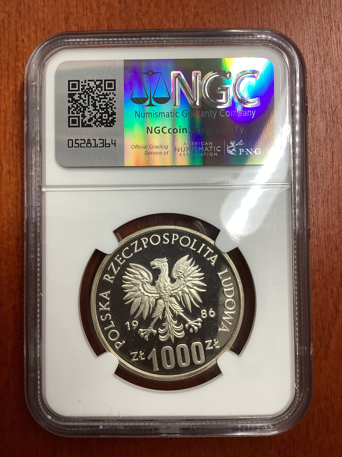 长老汇龙年精选第二场 1986MW PROBA 波兰 墨西哥世界杯1000兹罗提银样币，NGC MS65
