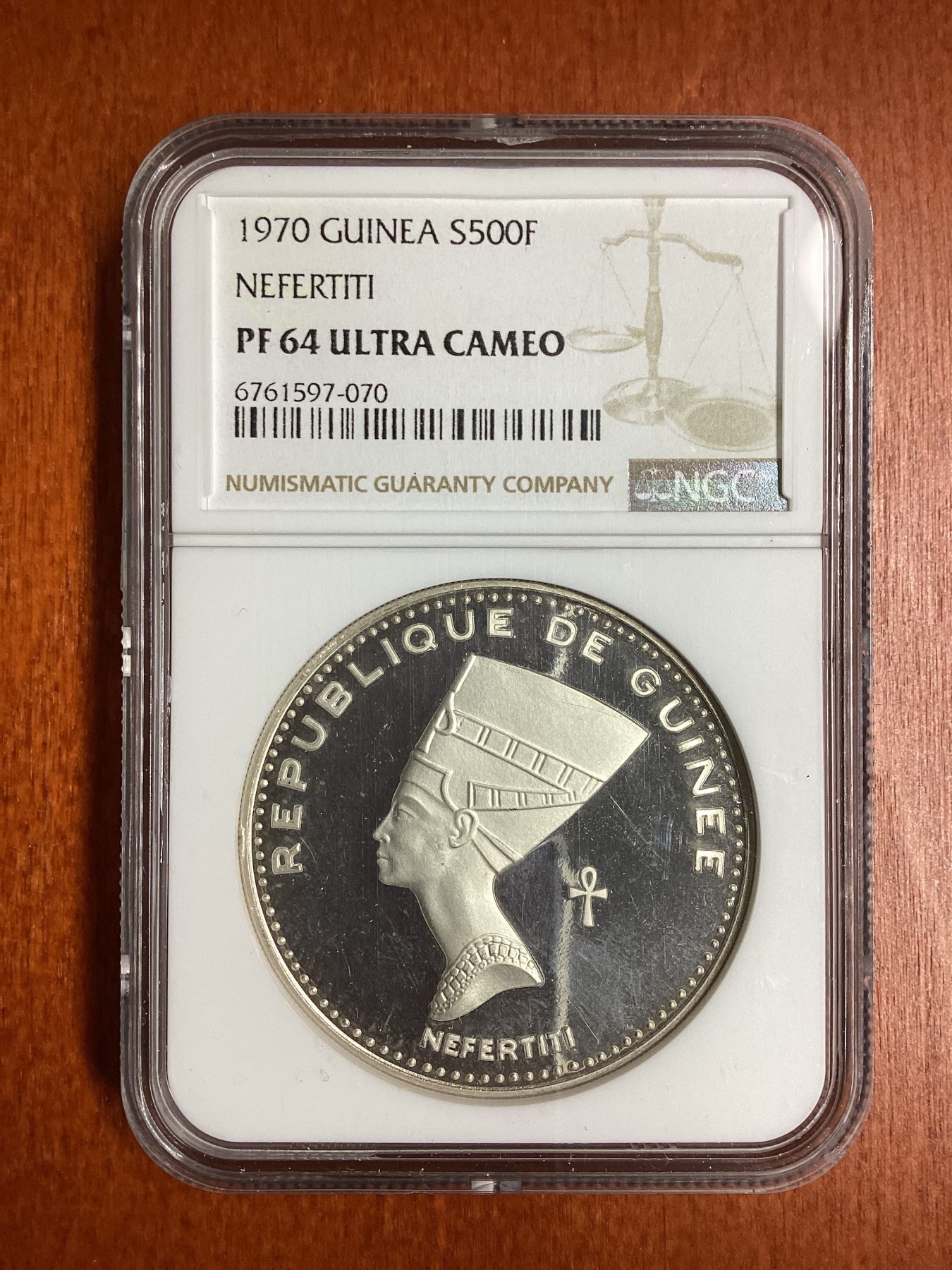 长老汇龙年精选第二场 1970 几内亚纳费提提500法郎精制银币，NGC PF64UC，更高分仅有11枚，发行量4610枚