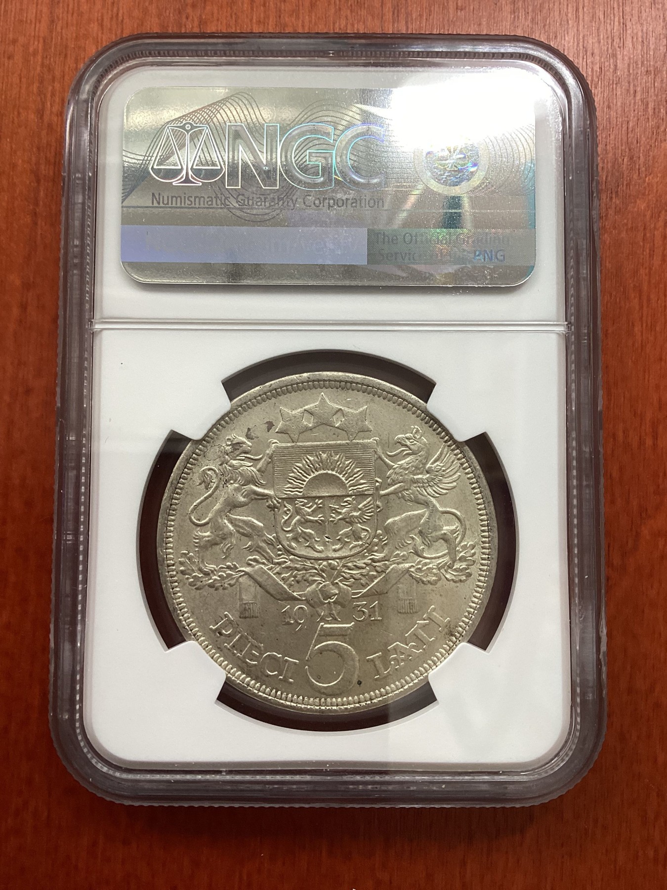 长老汇龙年精选第二场 1931 拉脱维亚谷物女神5拉特银币，NGC MS62分，去年暴涨品种