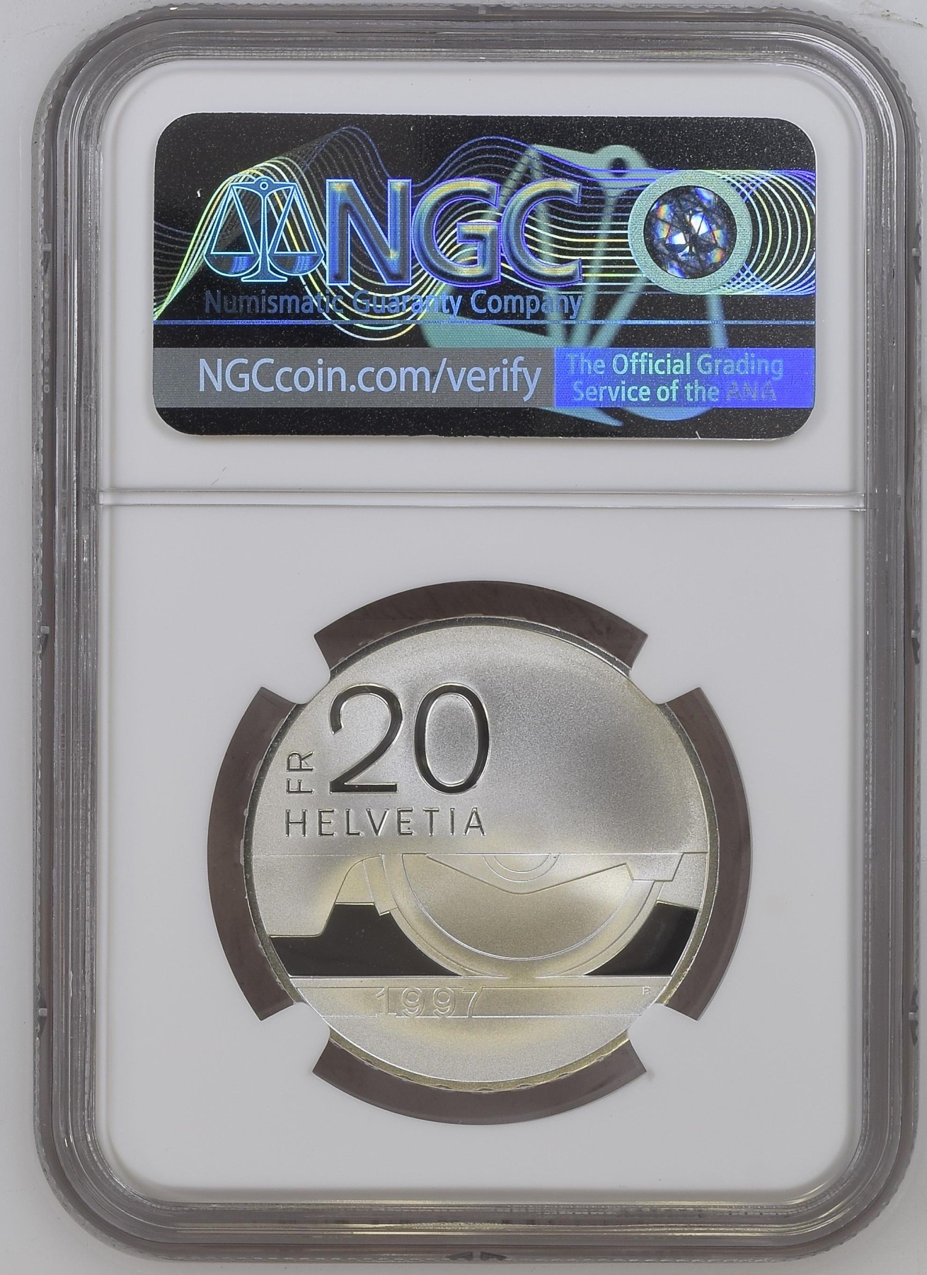 长老汇龙年精选第二场 1997B 瑞士火车百年20法郎精制银币，NGC PF69UC，唯二亚军，更高分仅有一枚