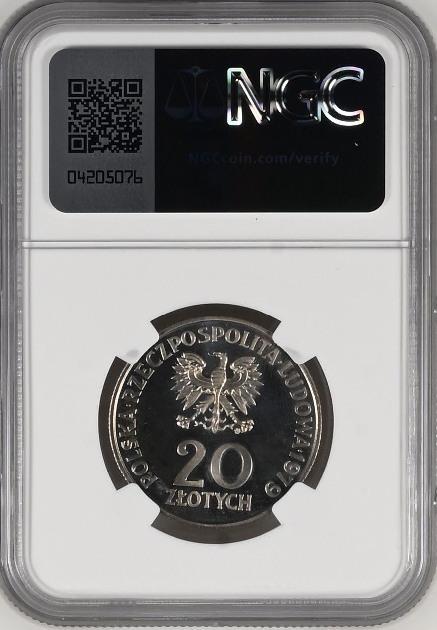长老汇龙年精选第二场 1979MW PROBA 波兰儿童健康中心20兹罗铜镍样币，NGC MS67，亚军分，更高分仅有一枚
