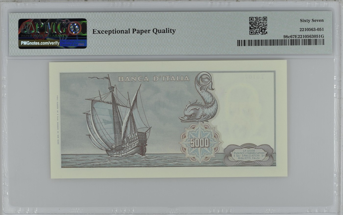 Immortal acution 三月第二场 Italy, Banca d'Italia, 5000 Lire 1970 - Wmk: Galileo