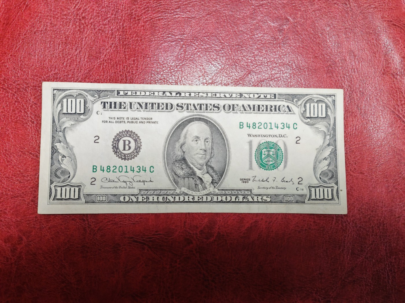 美国纸币 1990年 小头版 100美元 非全新好品 美国纸币 1990年 小头版 100美元 非全新好品