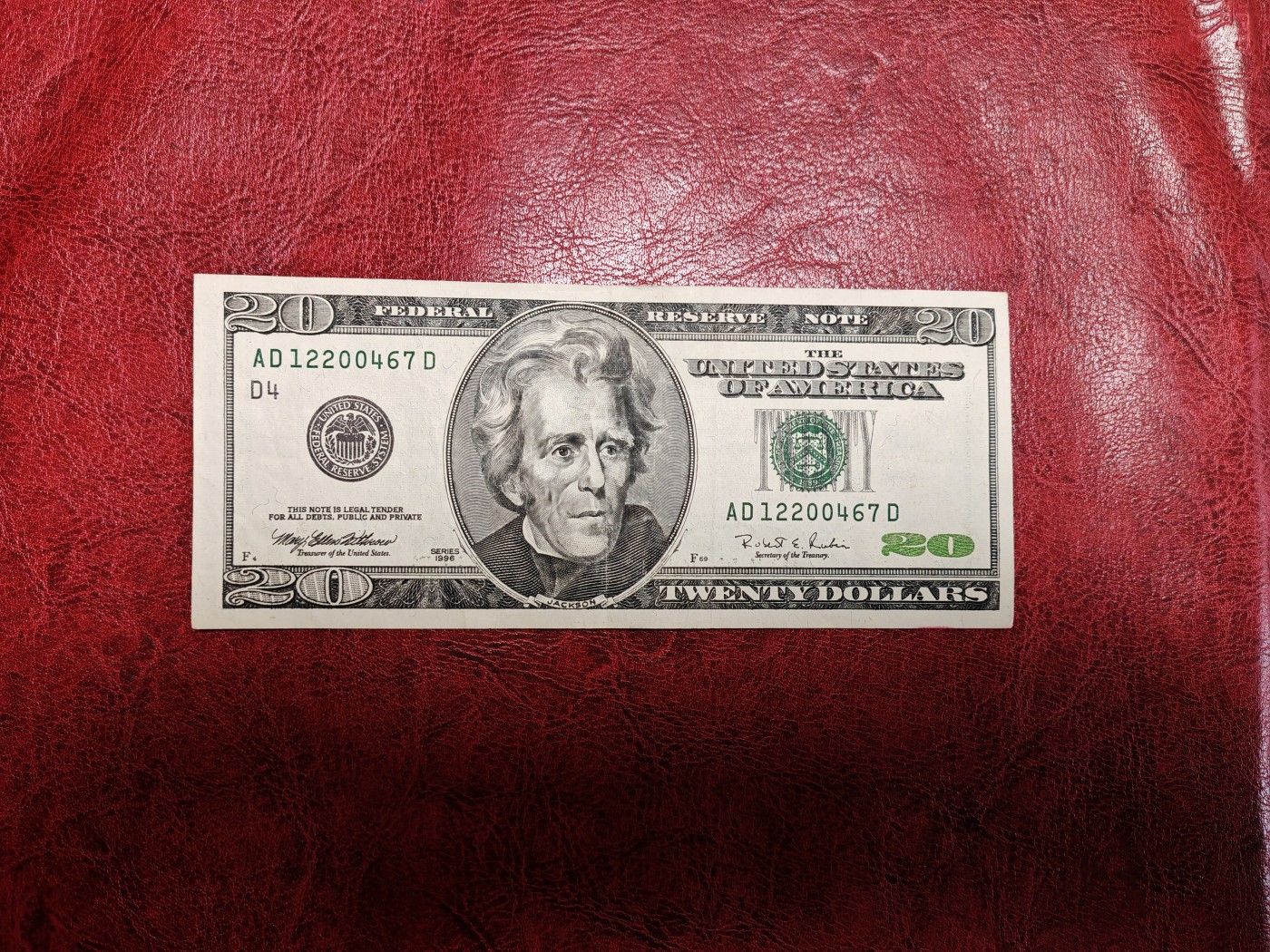 美国纸币 1996年首发 黑白大头版 20美元 非全新好品
