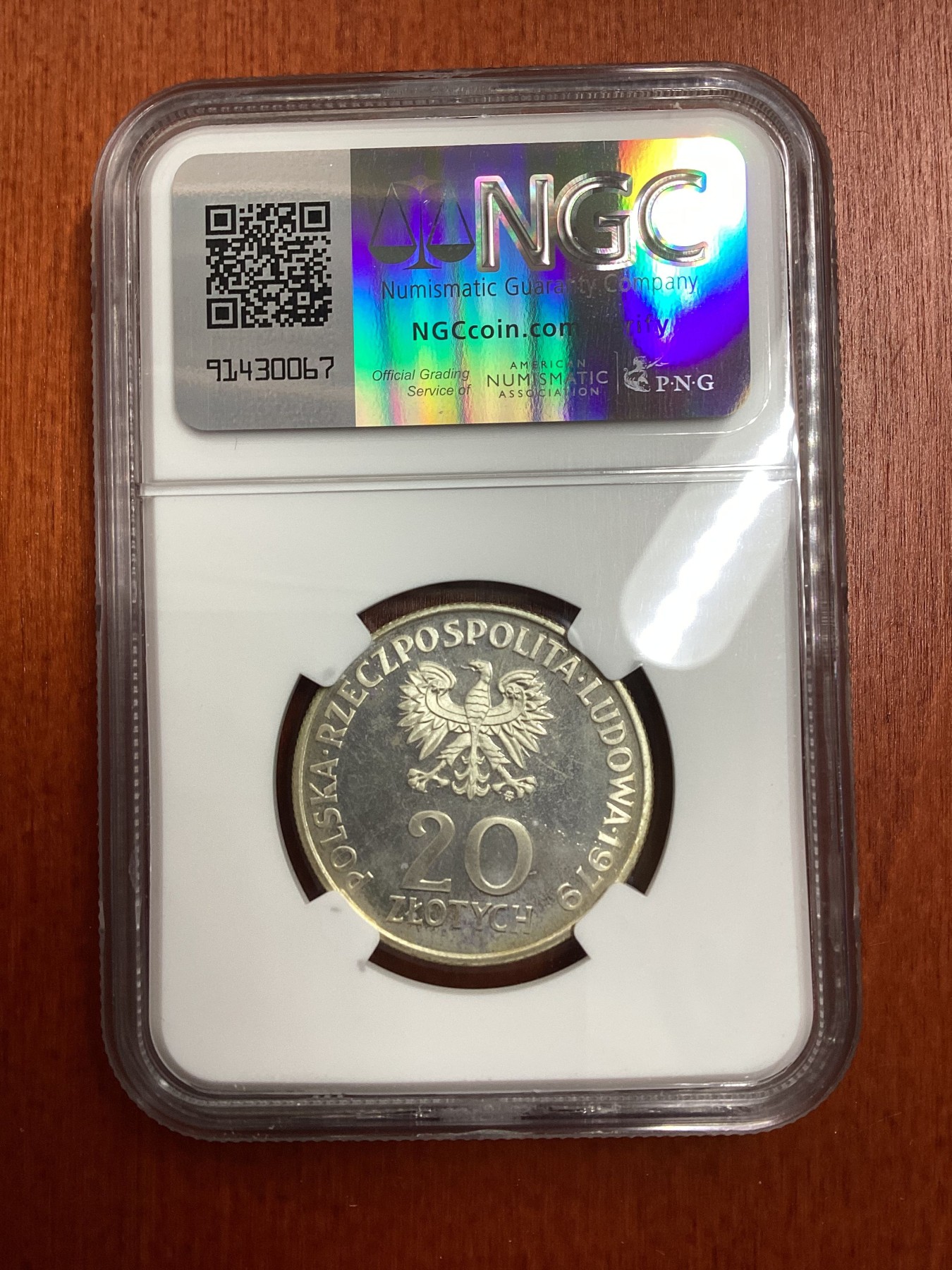 长老汇龙年精选第二场 1979MW PROBA 波兰儿童节20兹罗提精制银样币，NGC PF64UC，唯二亚军分，更高分仅有一枚