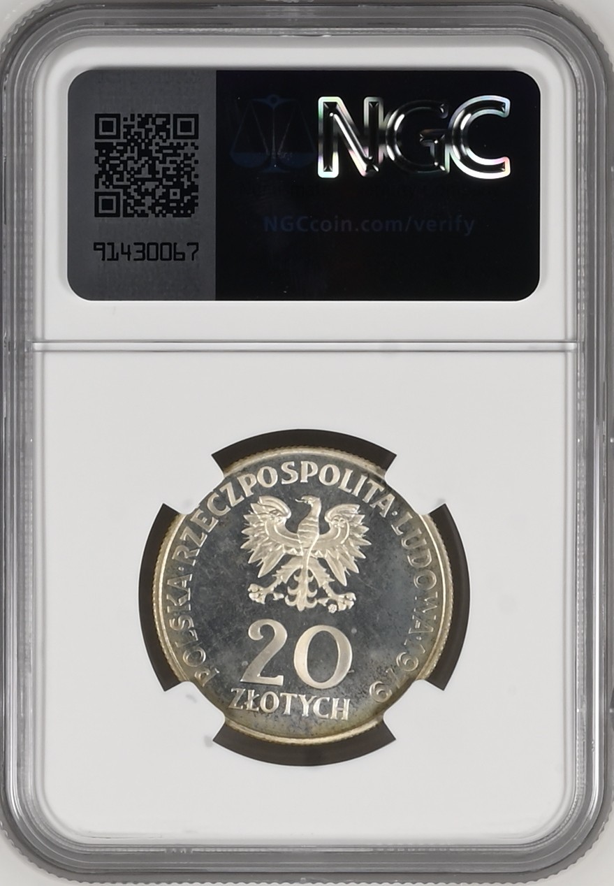 长老汇龙年精选第二场 1979MW PROBA 波兰儿童节20兹罗提精制银样币，NGC PF64UC，唯二亚军分，更高分仅有一枚