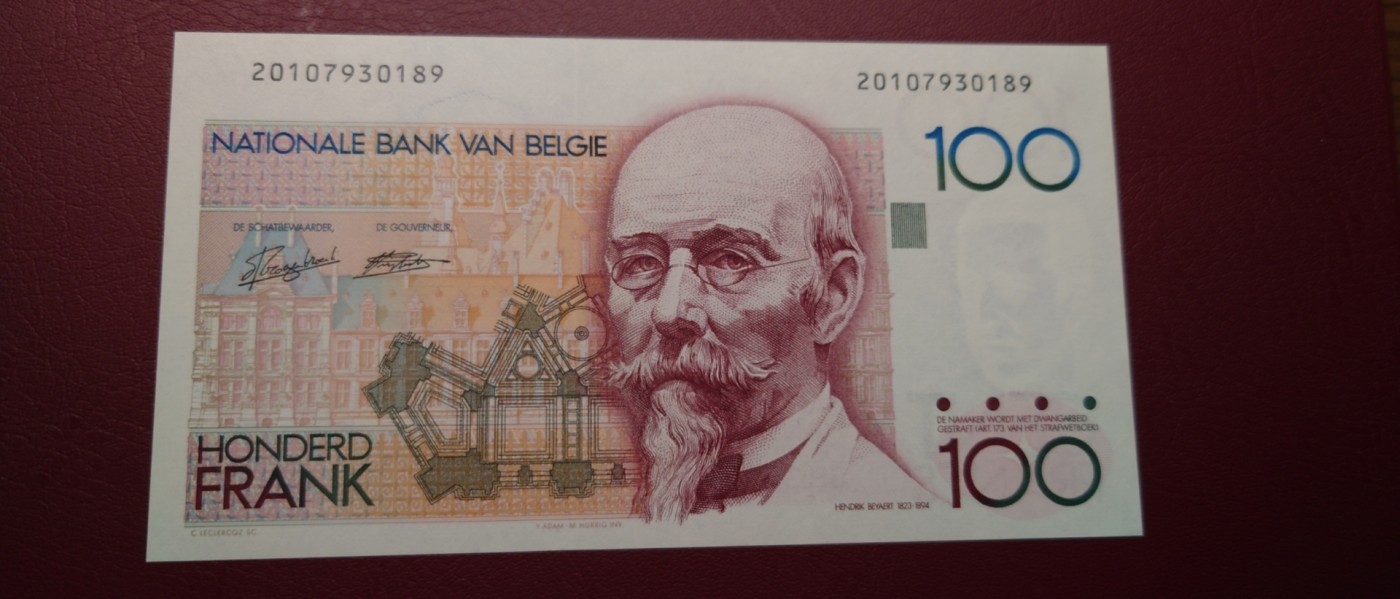 【世界钱币】精选微拍第95期暨2024年第六期 评级币裸钞场 比利时100法郎 全新绝品无4尾号189
