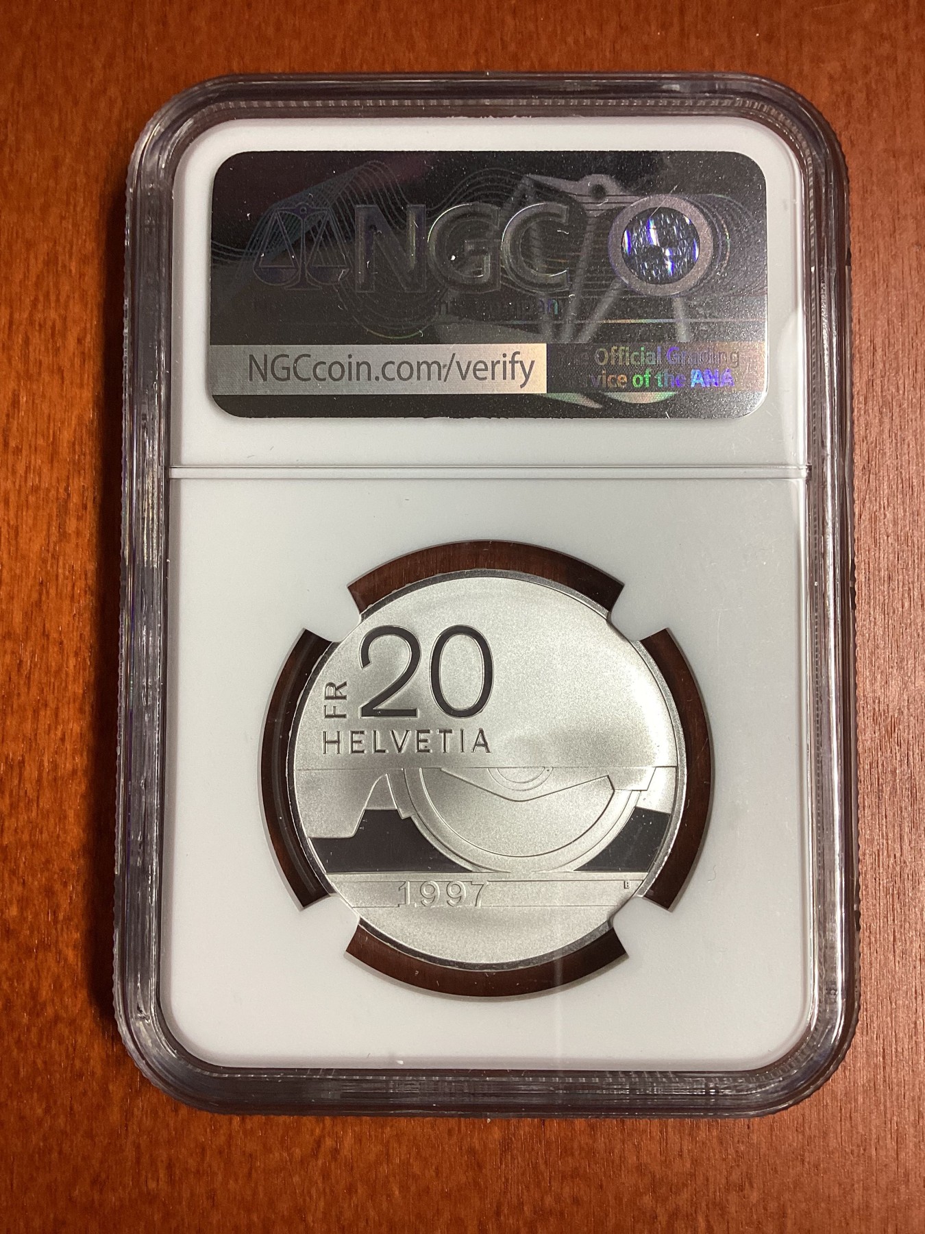 长老汇龙年精选第二场 1997B 瑞士火车百年20法郎精制银币，NGC PF69UC，唯二亚军，更高分仅有一枚
