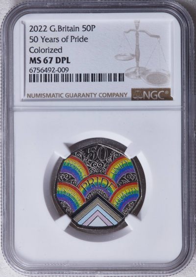 S&S Numismatic世界钱币-拍卖 第70期 - 获奖币*英国2022年 英国骄傲50周年 50便士彩色纪念币 NGC MS67DPL