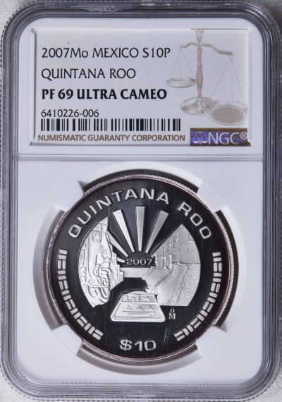 S&S Numismatic世界钱币-拍卖 第70期 - 墨西哥2007年 金塔纳罗奥联邦成立180周年 10比索精制纪念银币 NGC PF69UC