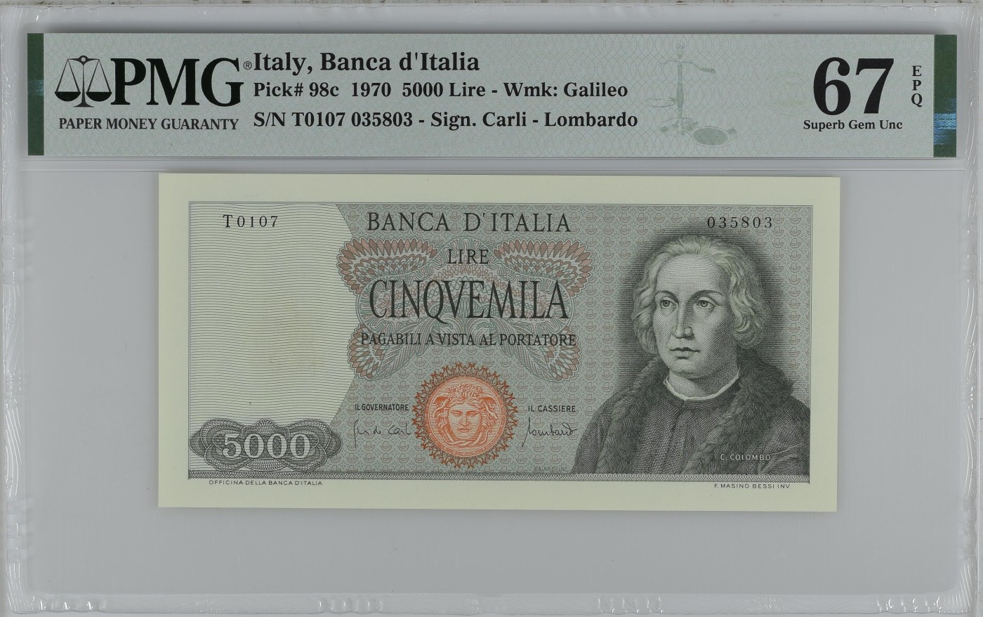 Immortal acution 三月第二场 Italy, Banca d'Italia, 5000 Lire 1970 - Wmk: Galileo