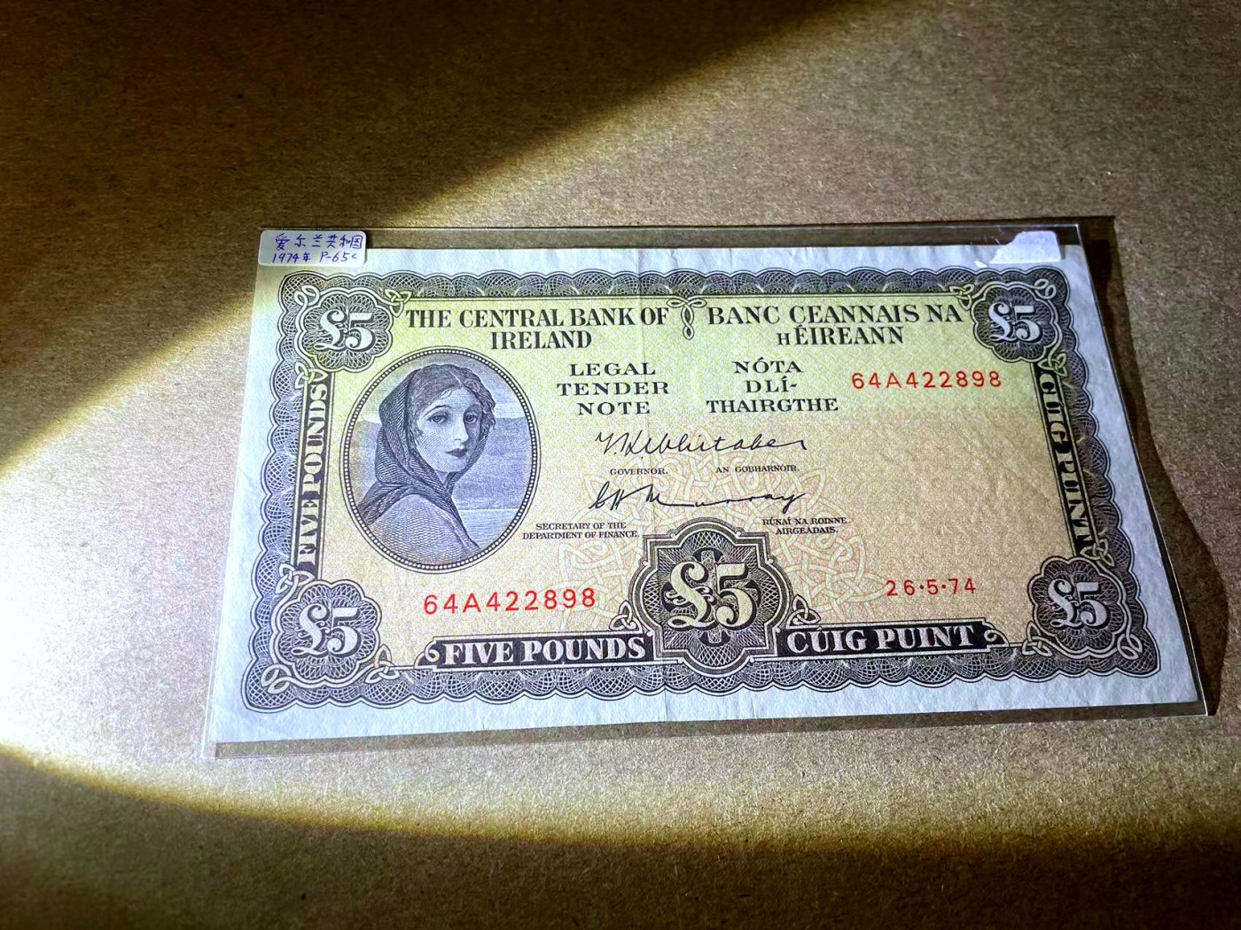 【Blue Auction】✨世界纸币精拍第442期【精】 爱尔兰 1974年5镑 品相如图