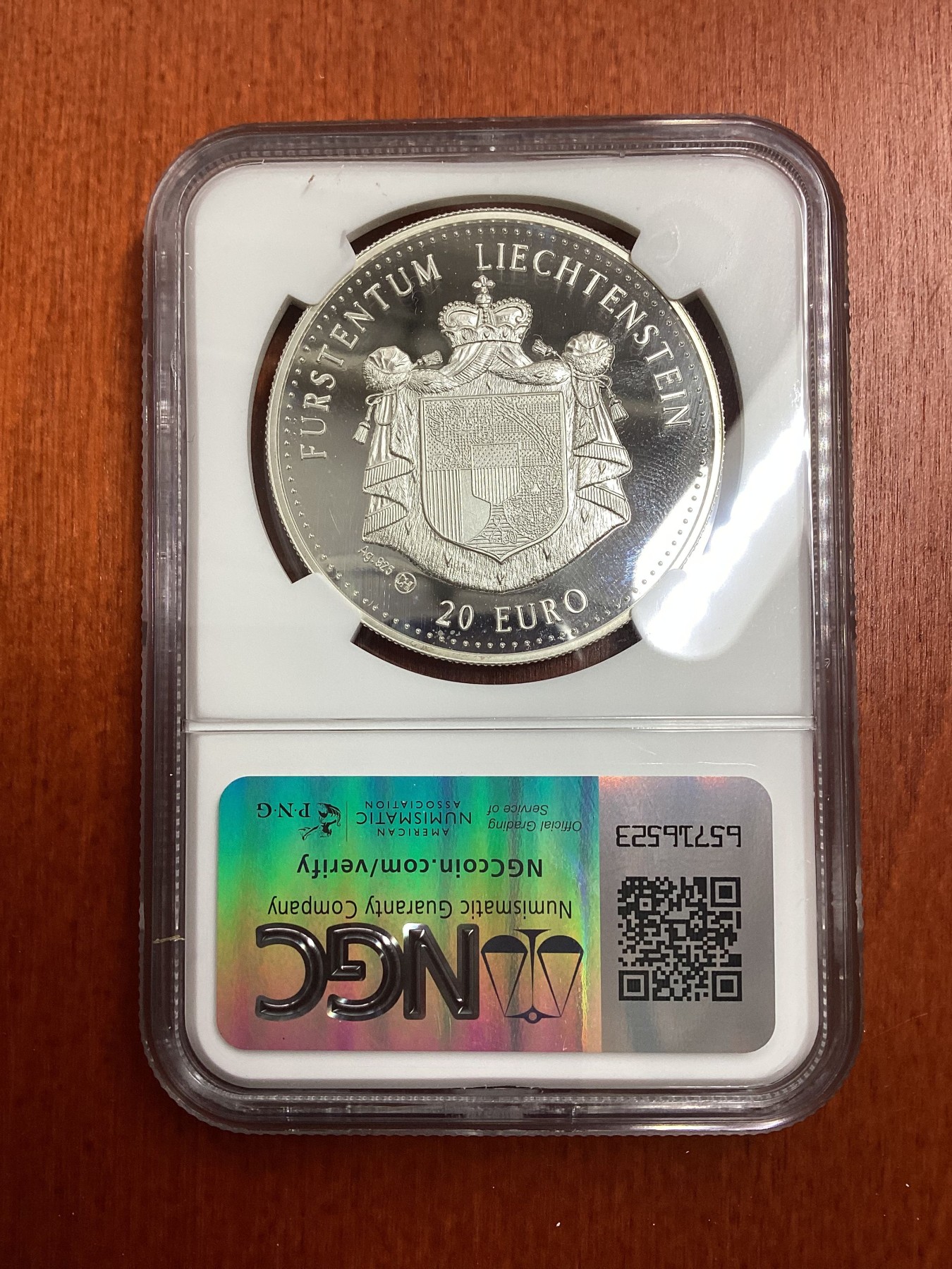 长老汇龙年精选第二场 1997CHI LIECHTEN. 列支敦士登火车125周年20欧元精制银币，NGC PF68UC，亚军分，更高分仅有5枚，臆造币