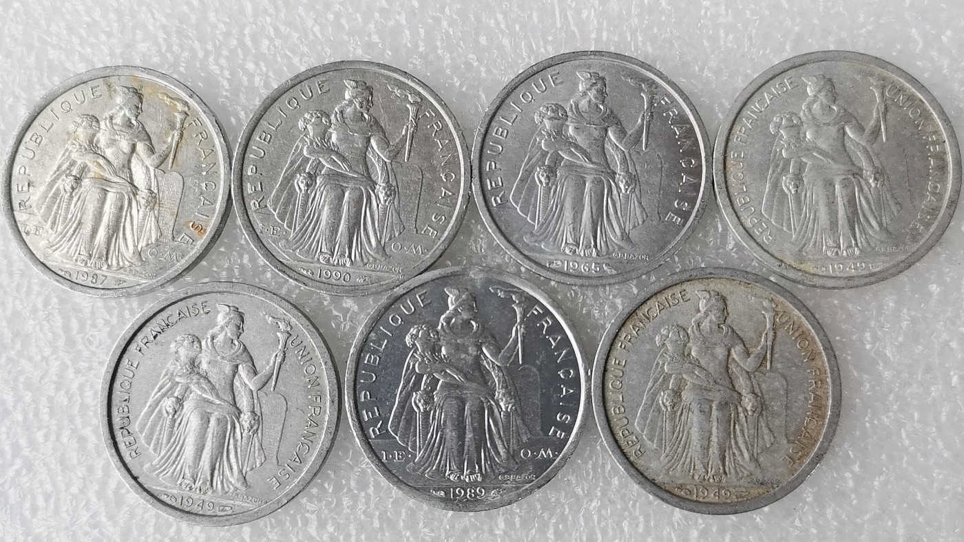 第一海外回流一元起拍收藏 散币专场 第69期 波利尼西亚2法郎 7枚