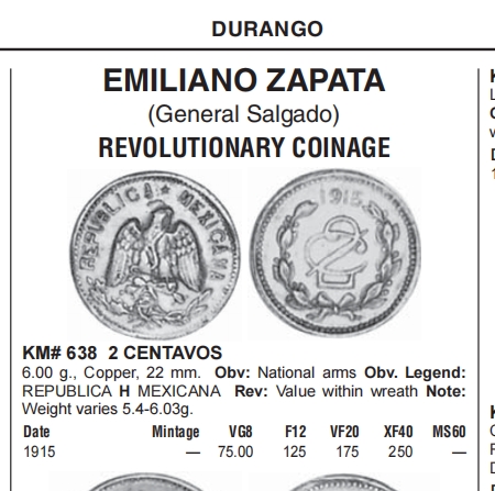 长老汇龙年精选第二场 1915Mo 墨西哥内战农民军起义领袖萨帕塔发行2分铜币，缩小版，NGC MS62BN
