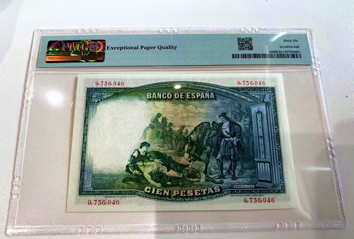 【Blue Auction】✨世界纸币精拍第442期【精】 西班牙 1931年100比塞塔 名画 PMG66EPQ BWC出品 雕刻精美