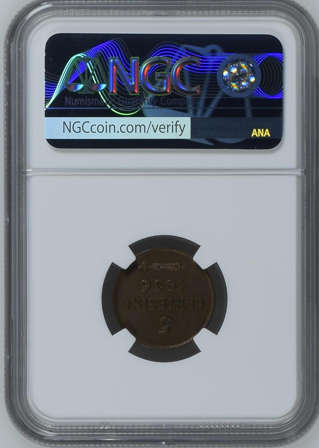 长老汇龙年精选第二场 1936R 圣马力诺5分铜币，NGC MS64BN，亚军分，更高分仅有两枚