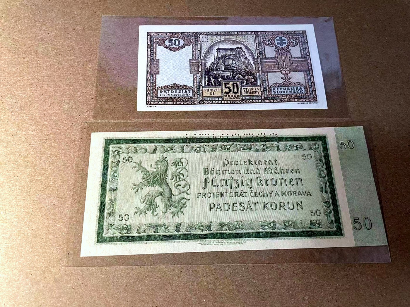 【Blue Auction】✨世界纸币精拍第442期【精】 【一组2张】捷斯&斯洛伐克 1940年50克朗 UNC/UNC- 样钞