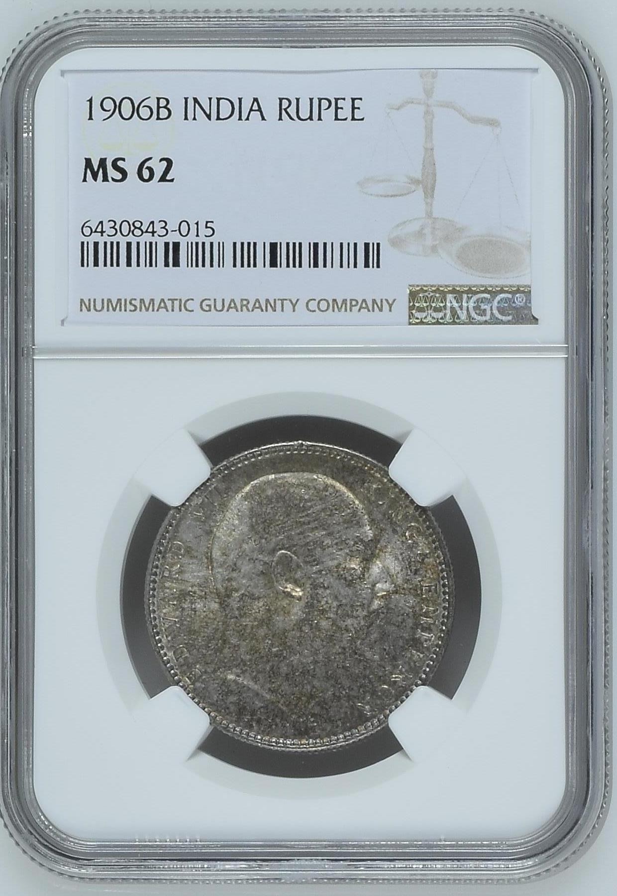 长老汇龙年精选第二场 1906B 印度爱德华七世1卢比银币，NGC MS62分，第四名