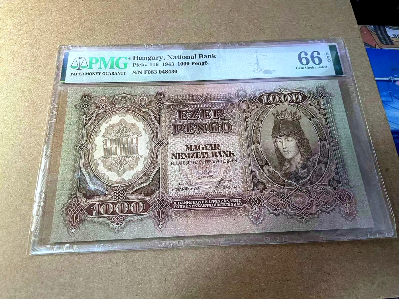 【Blue Auction】✨世界纸币精拍第442期【精】 匈牙利 1943年1000潘哥 PMG66EPQ  大票幅