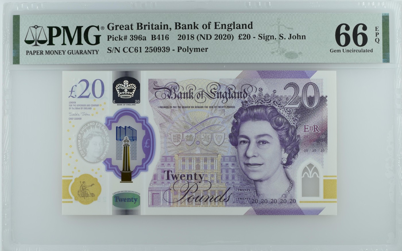 收藏联盟Quantum Auction 第329期拍卖  英国2018 (ND 2020)年20镑 PMG66 号码无47