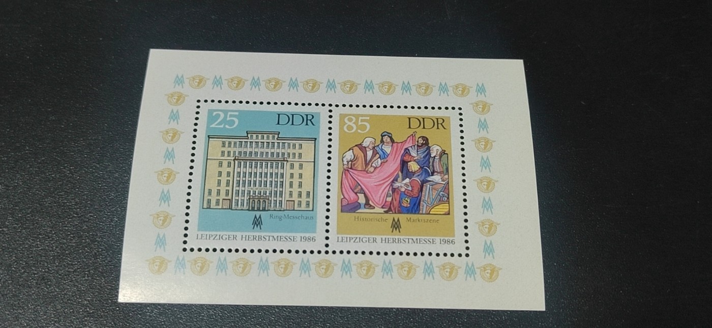 德国邮票，全场小版票  、小全张 德国邮票小版票一张，1986年发行，民主德国东德莱比锡博览会小型张，品相如图
